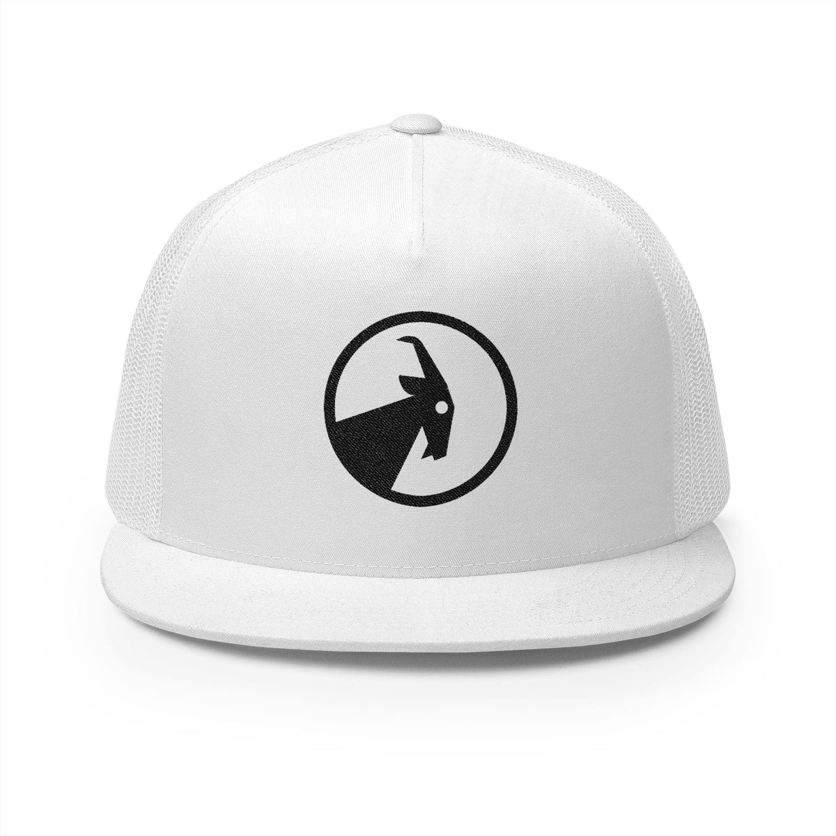 BILLY 5 Panel Flat Bill Trucker Cap (Black Goat - Embroidery) — AVAILABLE IN 10 COLORS