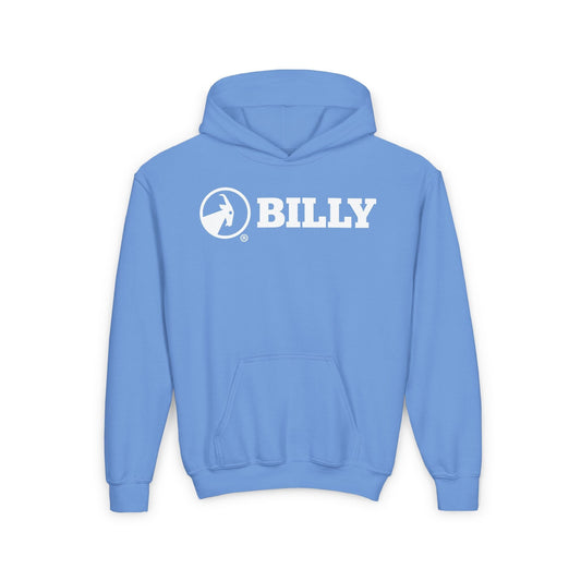 BILLY Core Youth Heavy Blend Hooded Sweatshirt (White Horizontal Logo)— AVAILABLE IN 4 COLORS