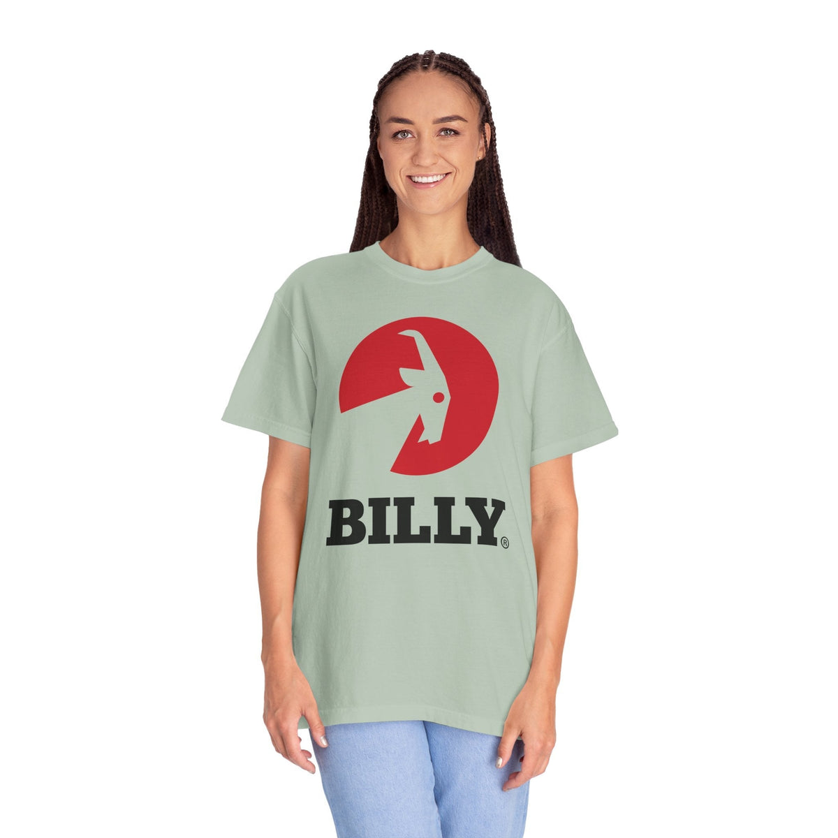 BILLY Unisex Garment-Dyed T-Shirt (Black/Red Vertical Logo)