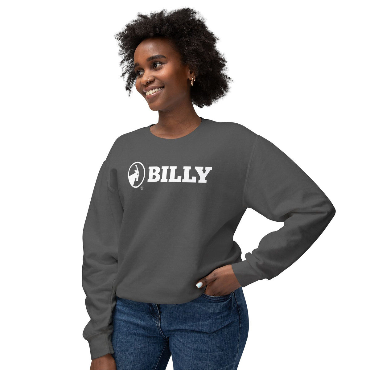 BILLY Unisex Lightweight Crewneck Sweatshirt (White Horizontal Logo) — AVAILABLE IN 5 COLORS