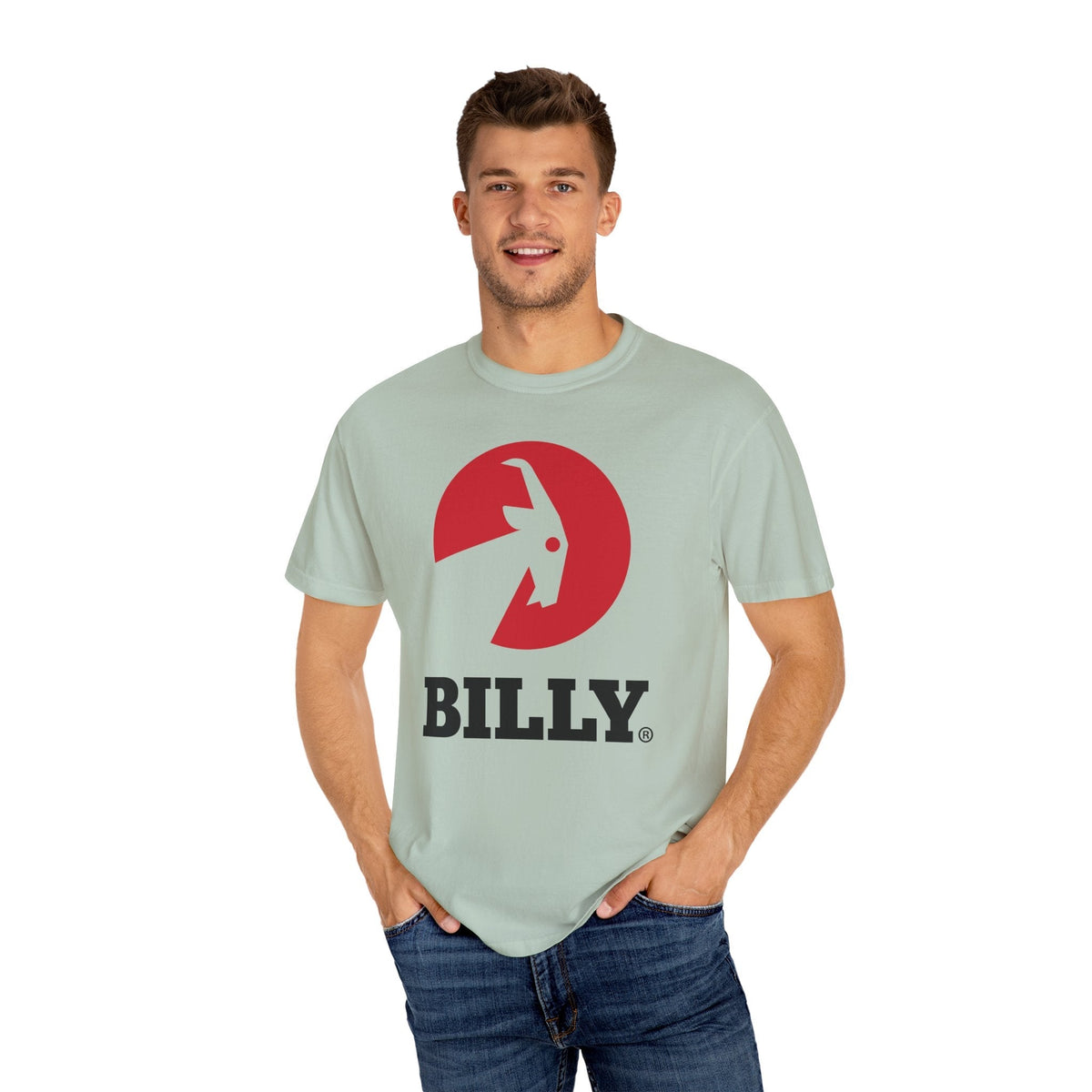 BILLY Unisex Garment-Dyed T-Shirt (Black/Red Vertical Logo)