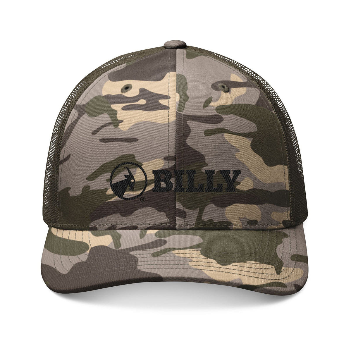 BILLY Camouflage Trucker Hat (Black Horizontal Logo - Embroidery)