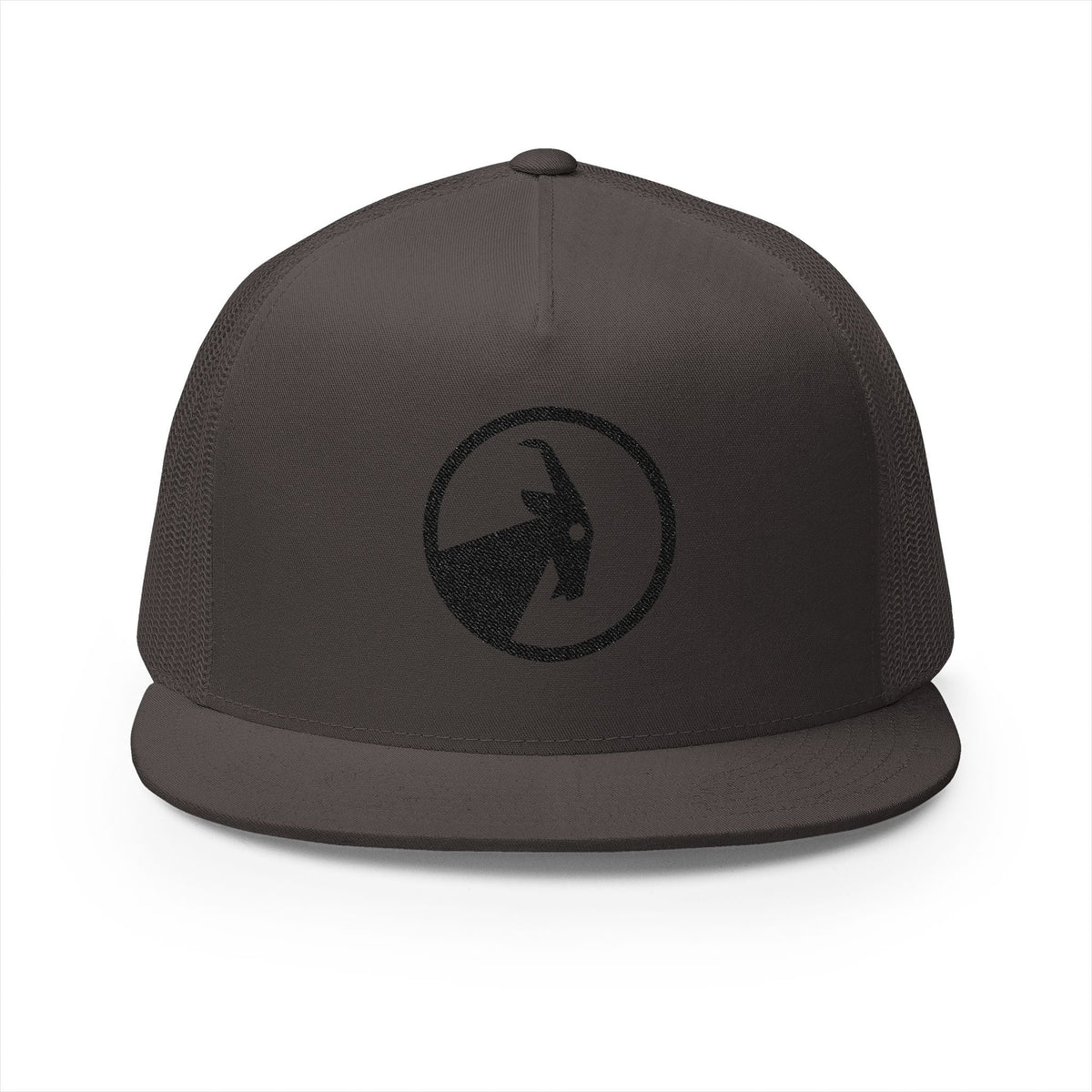 BILLY 5 Panel Flat Bill Trucker Cap (Black Goat - Embroidery) — AVAILABLE IN 10 COLORS
