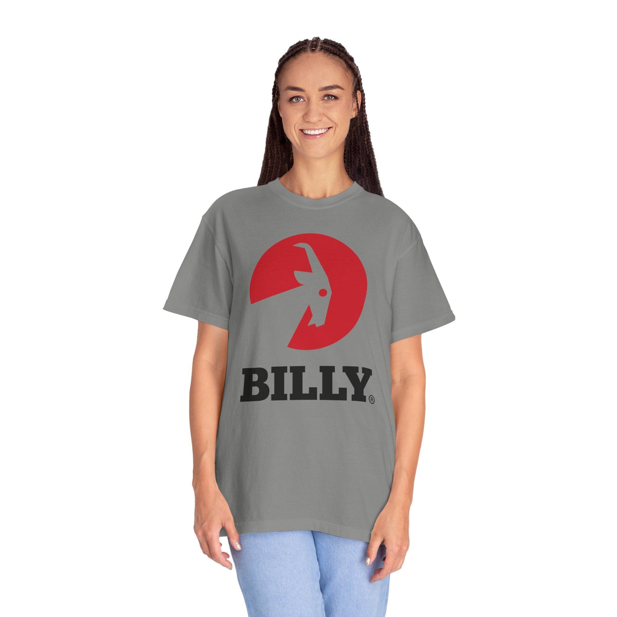 BILLY Unisex Garment-Dyed T-Shirt (Black/Red Vertical Logo)