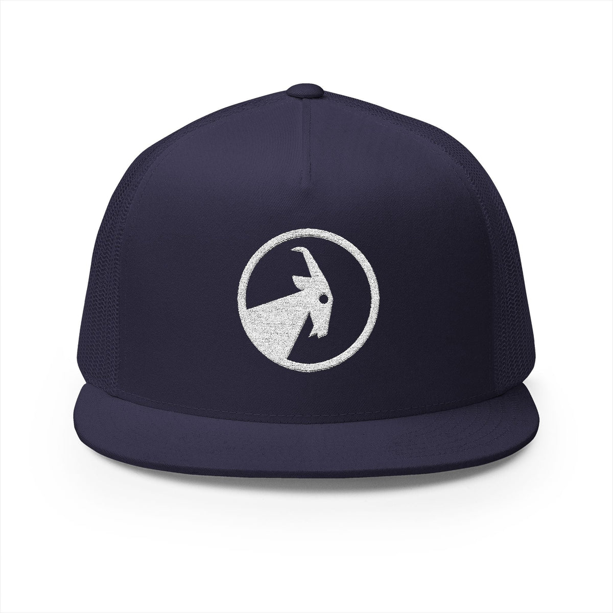 BILLY 5 Panel Flat Bill Trucker Cap (White Goat - Embroidery) — AVAILABLE IN 6 COLORS