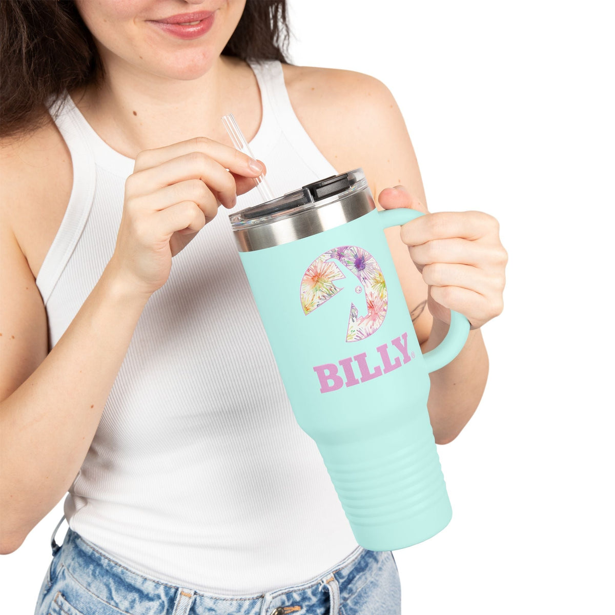 BILLY Insulated Travel Mug, 40oz (Floral Logo)