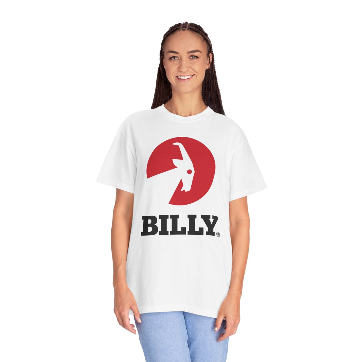 BILLY Unisex Garment-Dyed T-Shirt (Black/Red Vertical Logo)