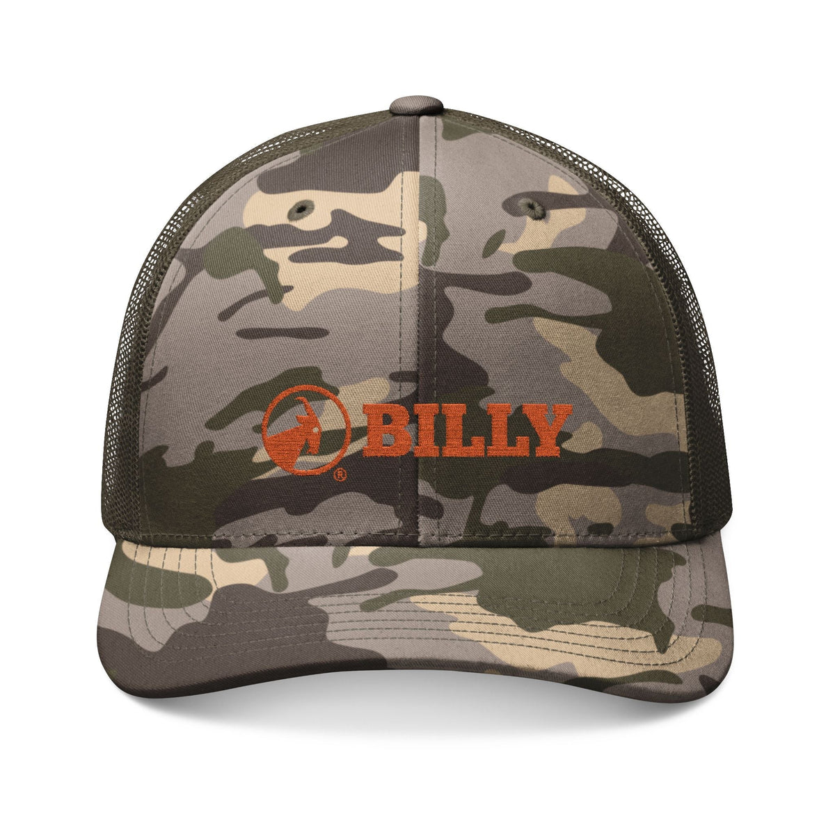 BILLY Camouflage Trucker Hat (Orange Horizontal Logo - Embroidery)