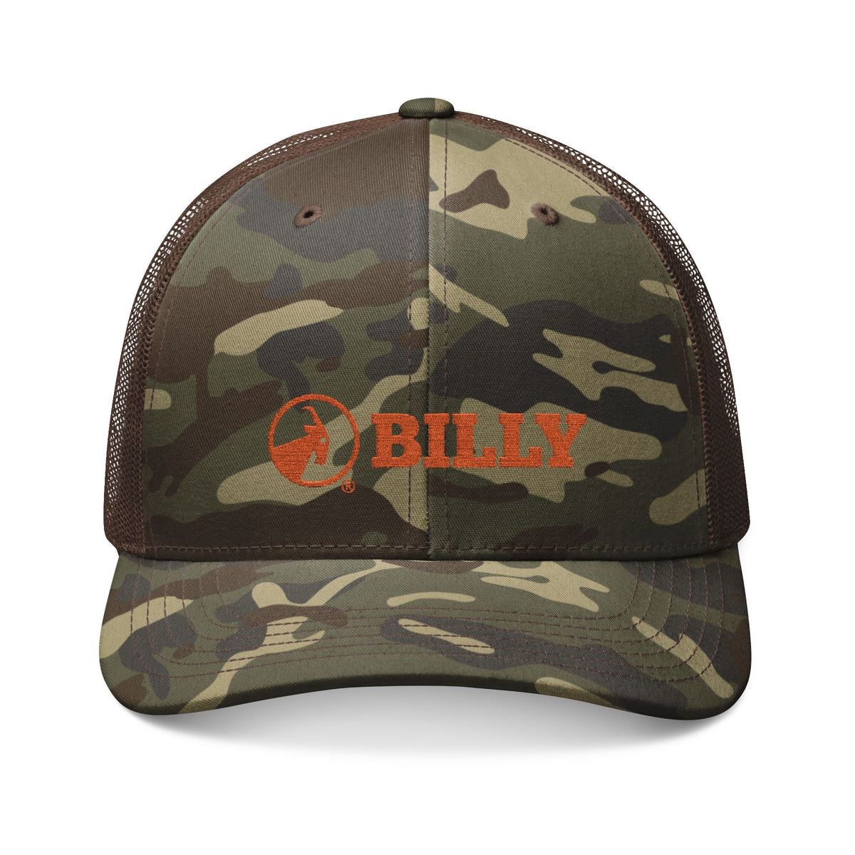 BILLY Camouflage Trucker Hat (Orange Horizontal Logo - Embroidery)