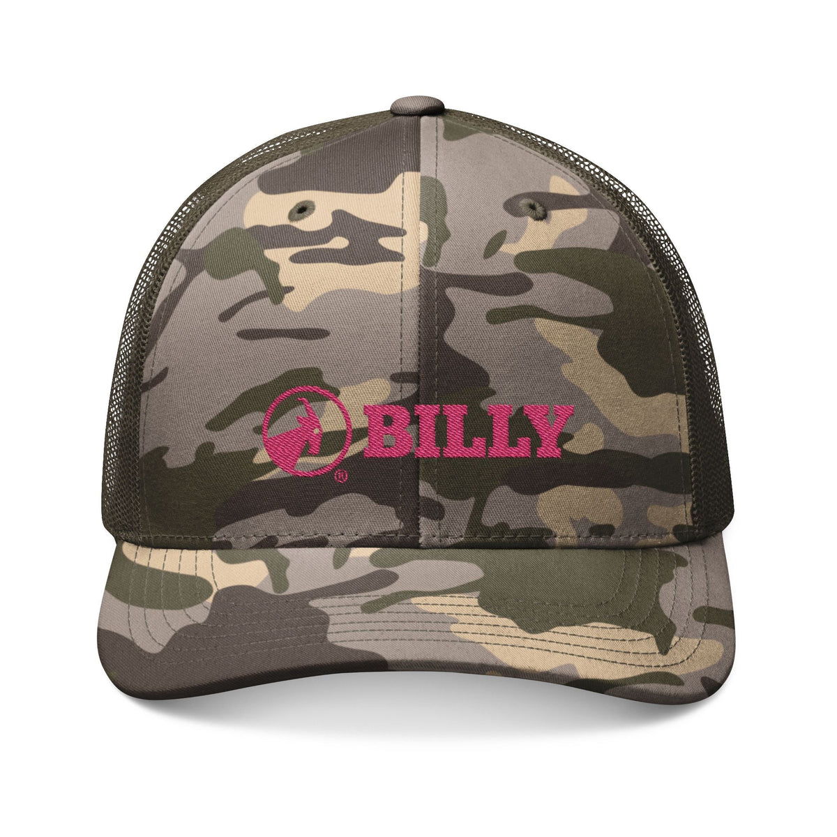 BILLY Camouflage Trucker Hat (Pink Horizontal Logo - Embroidery)