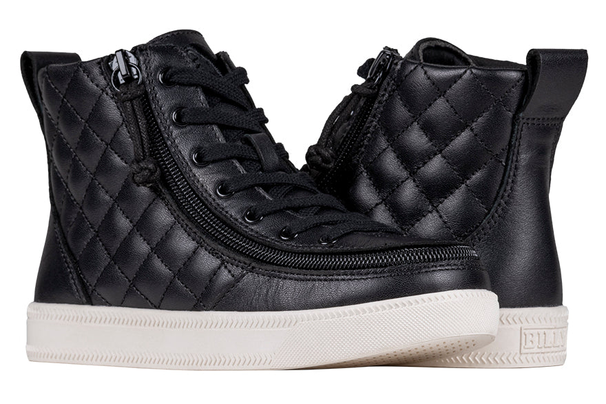 FINAL SALE - Black Leather BILLY Quilt High Tops