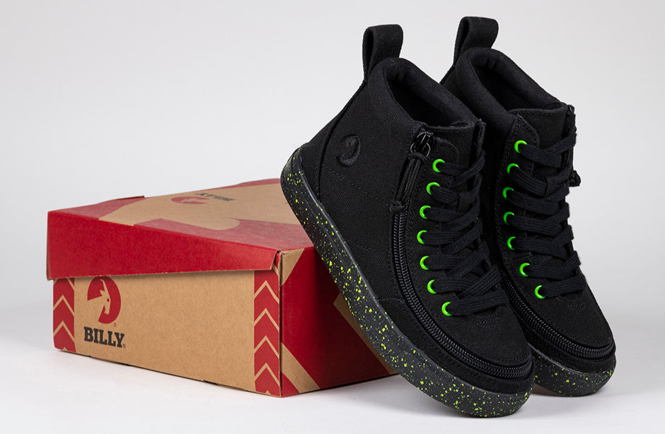 FINAL SALE - Black/Green Speckle BILLY Classic Lace High Tops