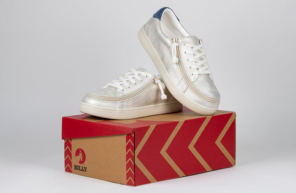 FINAL SALE - Women's White (Navy Mustache) BILLY Sneakers